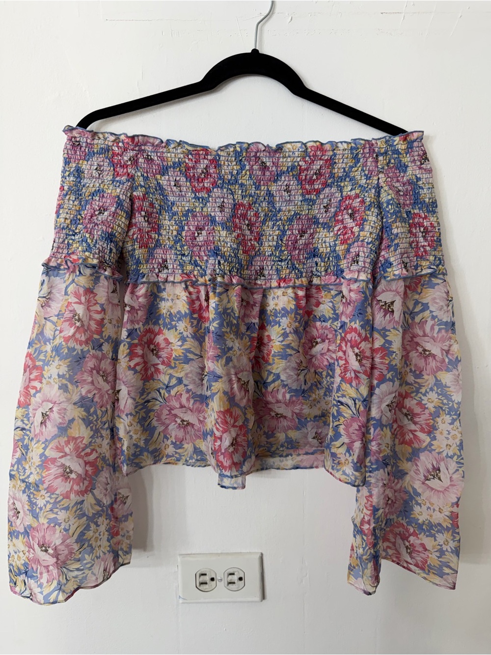 INTERMIX Pink & Blue Floral Smocked Top